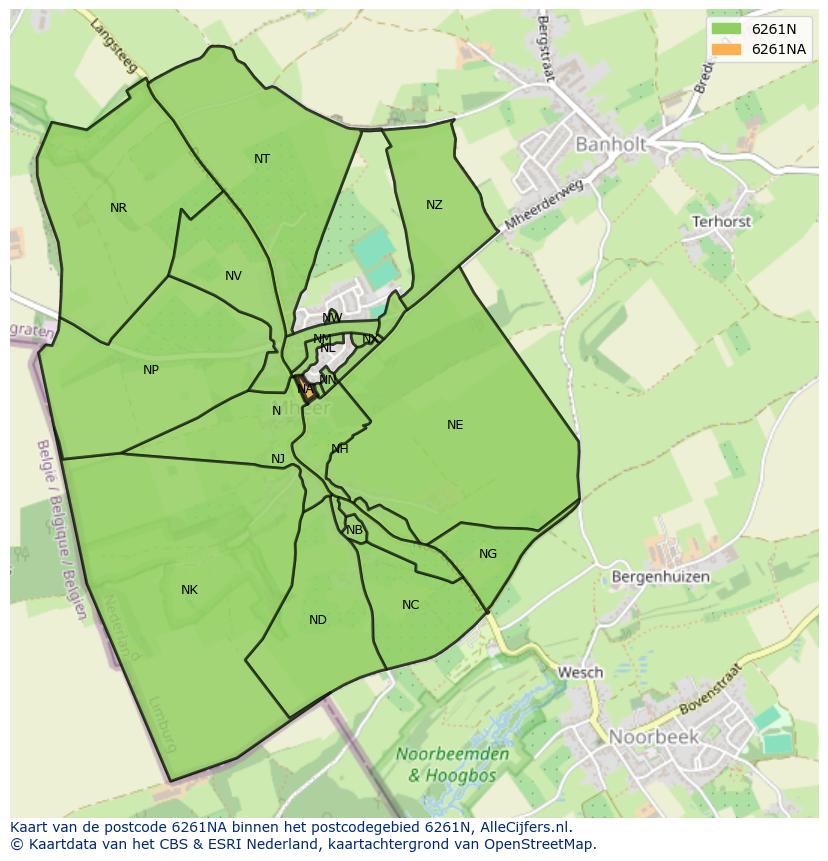 Afbeelding van het postcodegebied 6261 NA op de kaart.