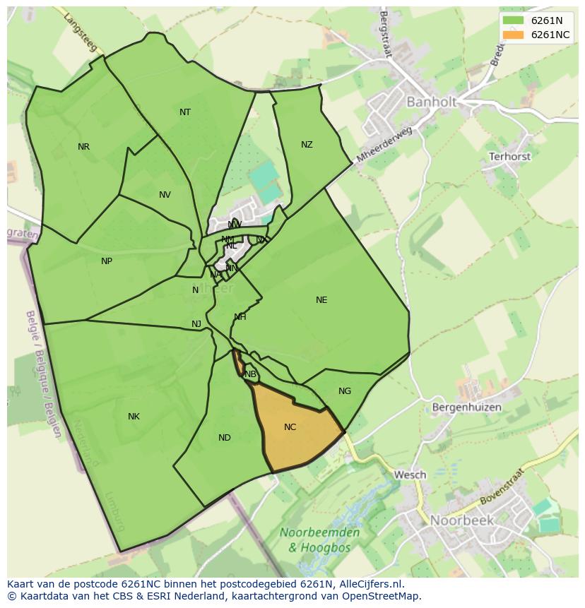 Afbeelding van het postcodegebied 6261 NC op de kaart.