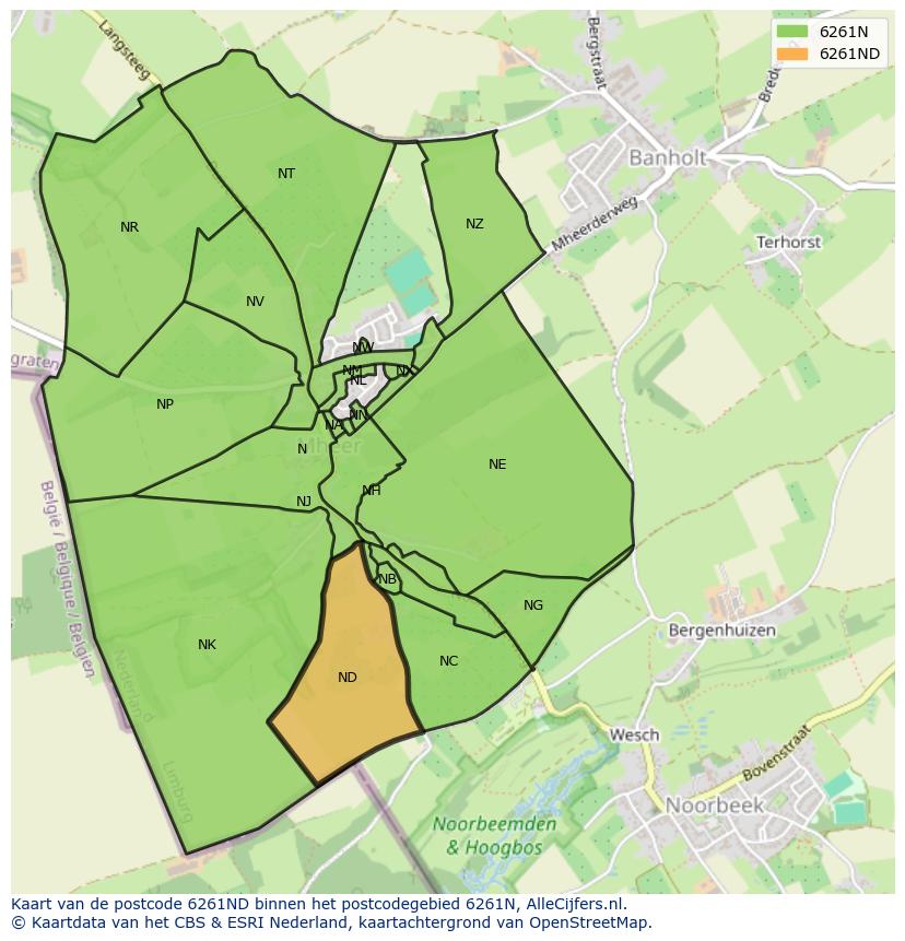 Afbeelding van het postcodegebied 6261 ND op de kaart.
