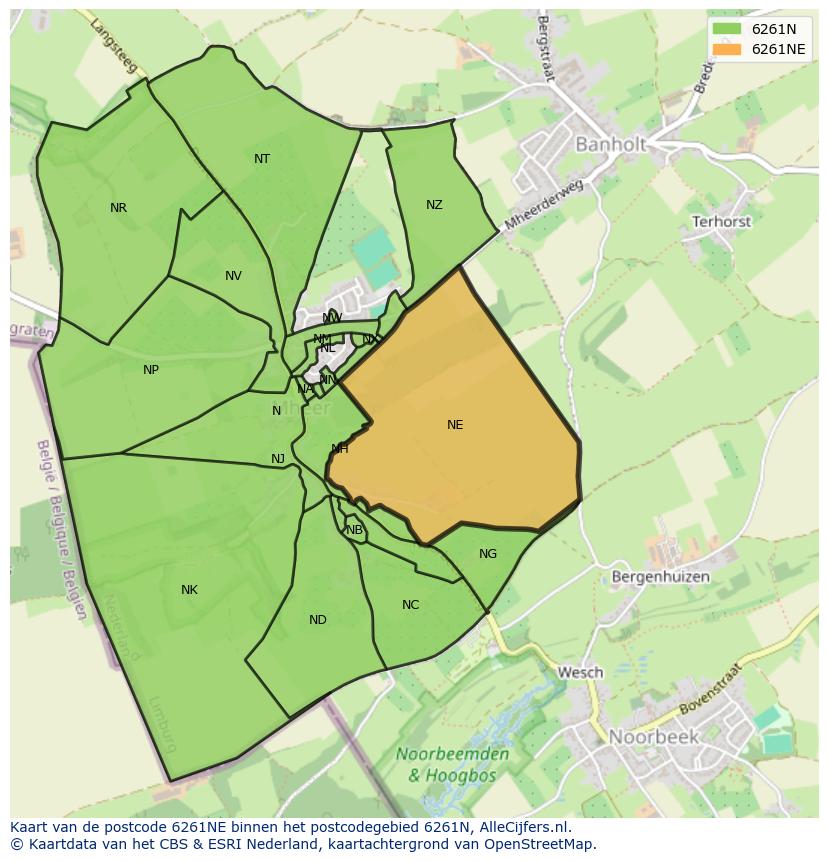 Afbeelding van het postcodegebied 6261 NE op de kaart.