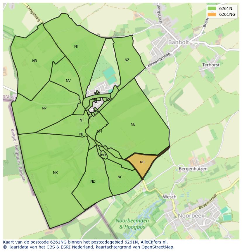 Afbeelding van het postcodegebied 6261 NG op de kaart.