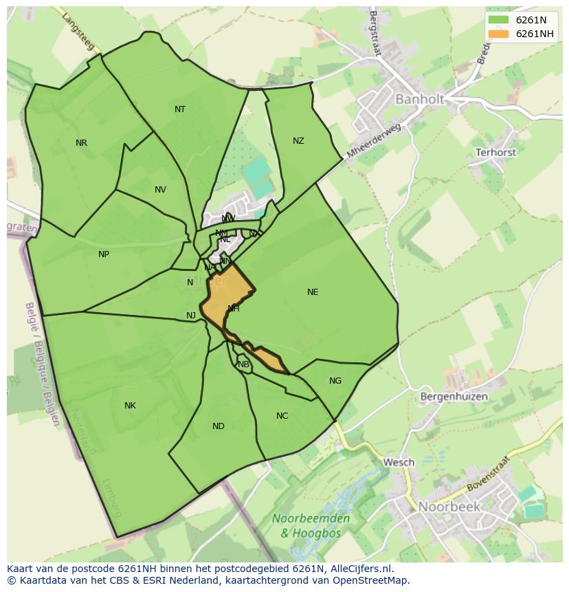 Afbeelding van het postcodegebied 6261 NH op de kaart.