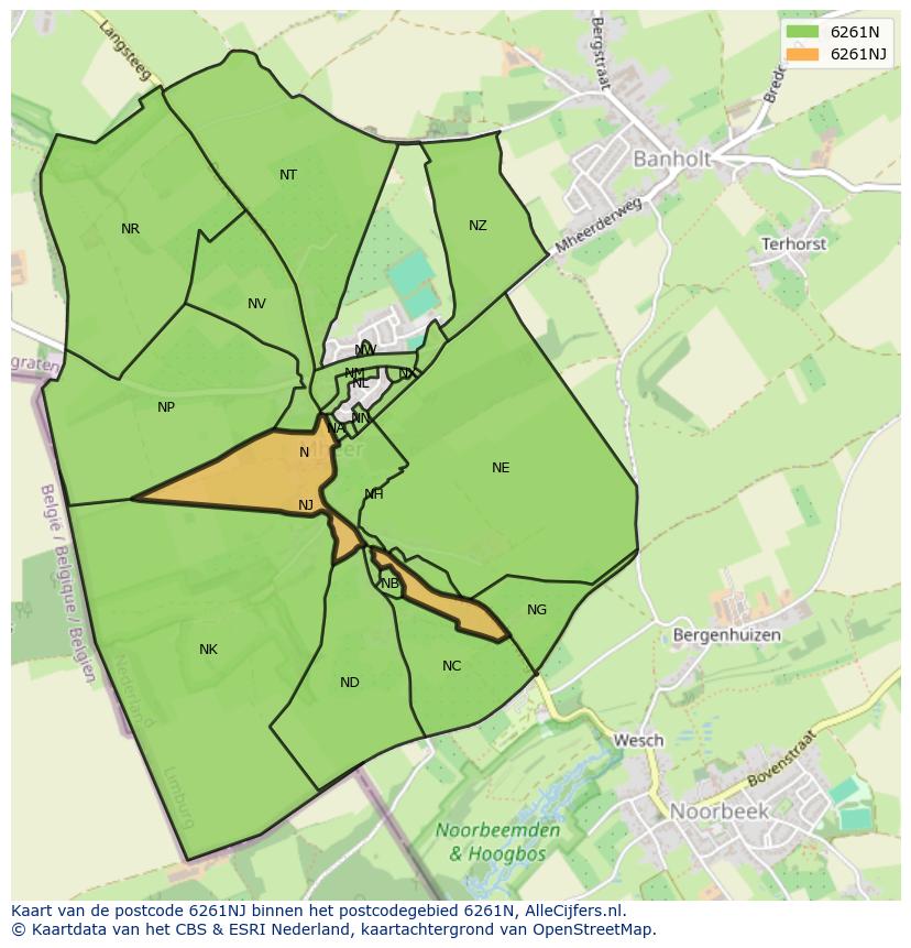 Afbeelding van het postcodegebied 6261 NJ op de kaart.