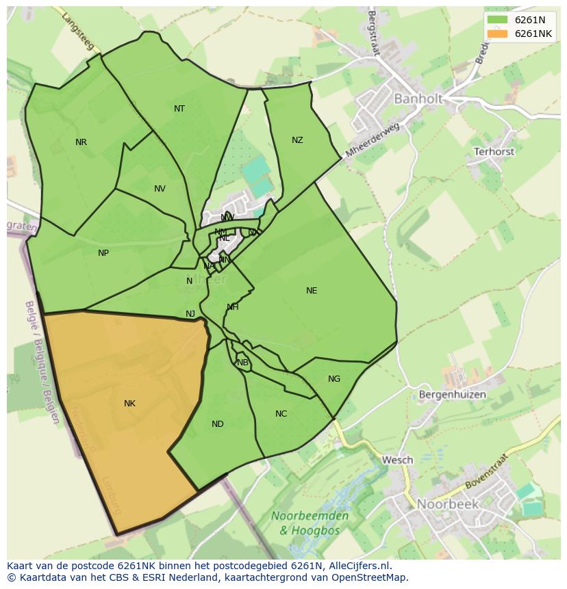 Afbeelding van het postcodegebied 6261 NK op de kaart.