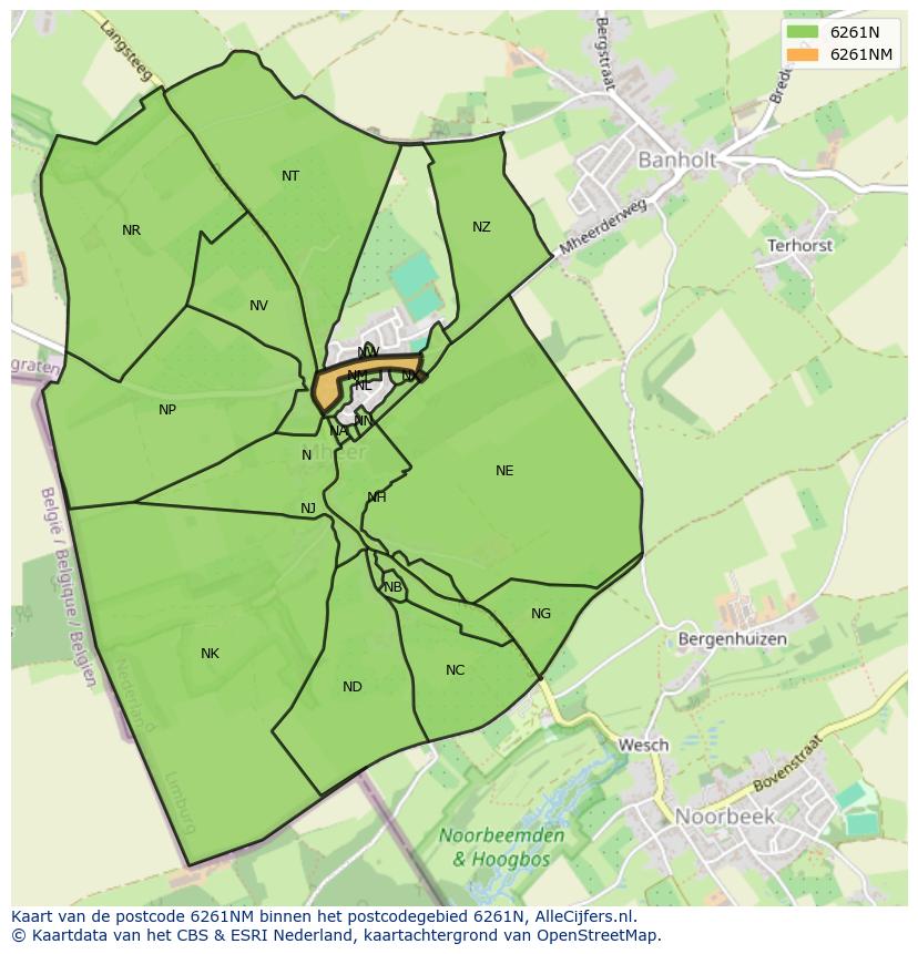 Afbeelding van het postcodegebied 6261 NM op de kaart.