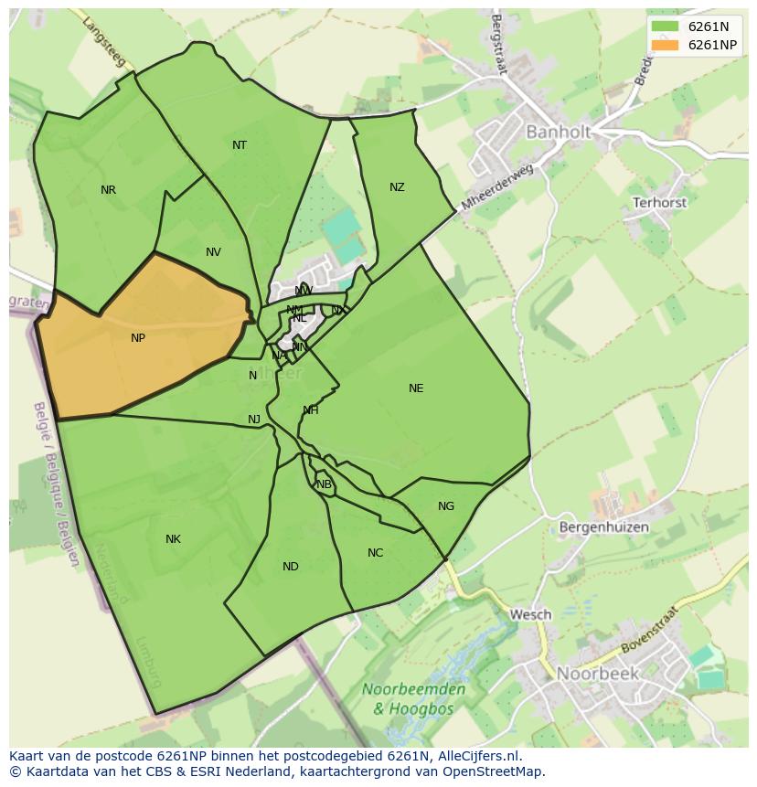 Afbeelding van het postcodegebied 6261 NP op de kaart.