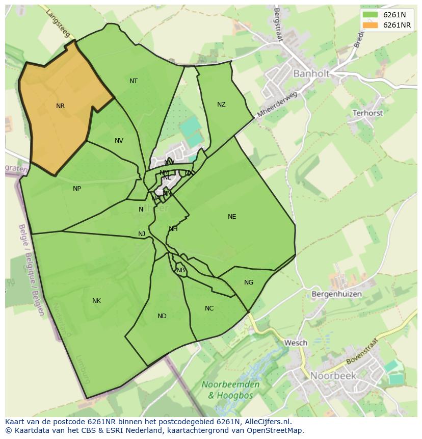 Afbeelding van het postcodegebied 6261 NR op de kaart.