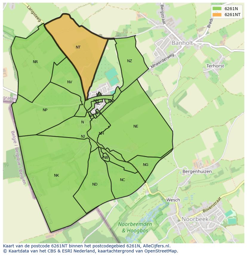 Afbeelding van het postcodegebied 6261 NT op de kaart.