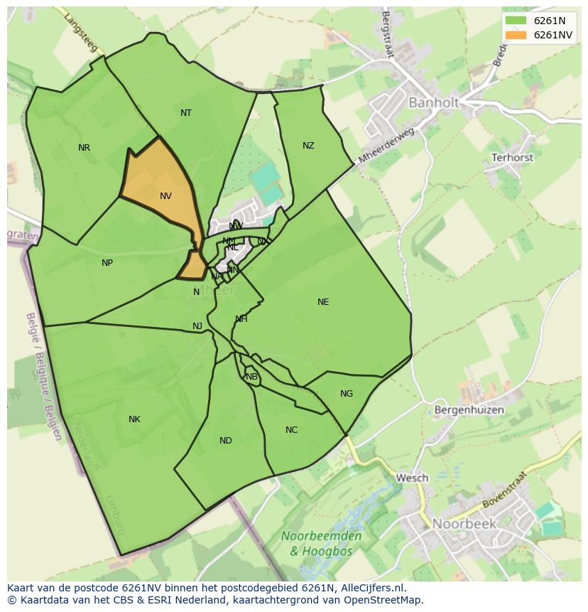 Afbeelding van het postcodegebied 6261 NV op de kaart.