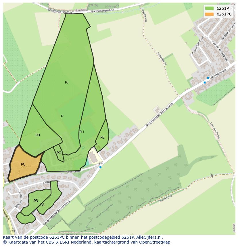 Afbeelding van het postcodegebied 6261 PC op de kaart.