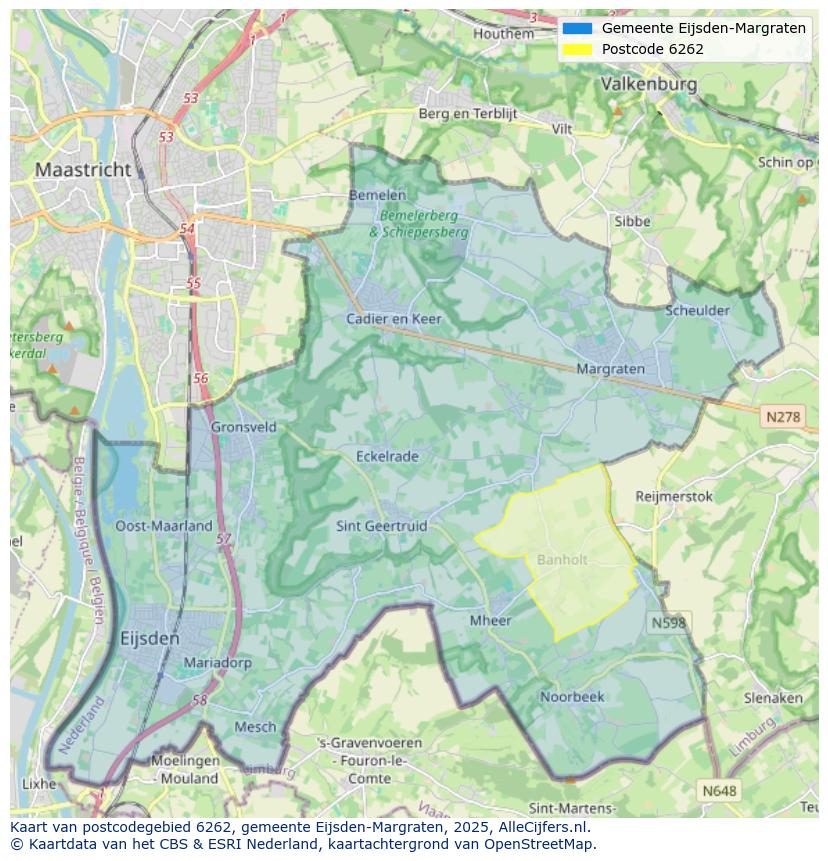 Afbeelding van het postcodegebied 6262 op de kaart.