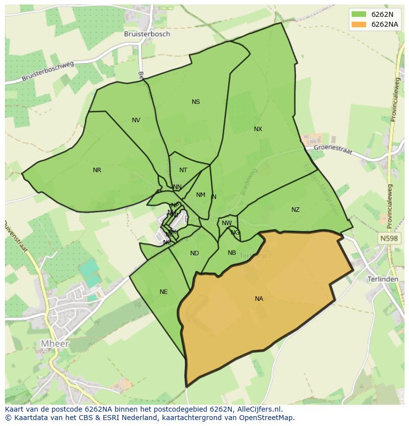 Afbeelding van het postcodegebied 6262 NA op de kaart.