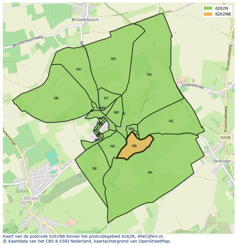Afbeelding van het postcodegebied 6262 NB op de kaart.