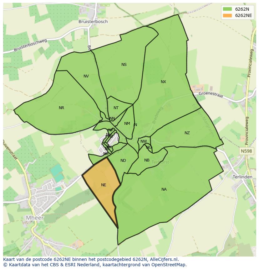 Afbeelding van het postcodegebied 6262 NE op de kaart.