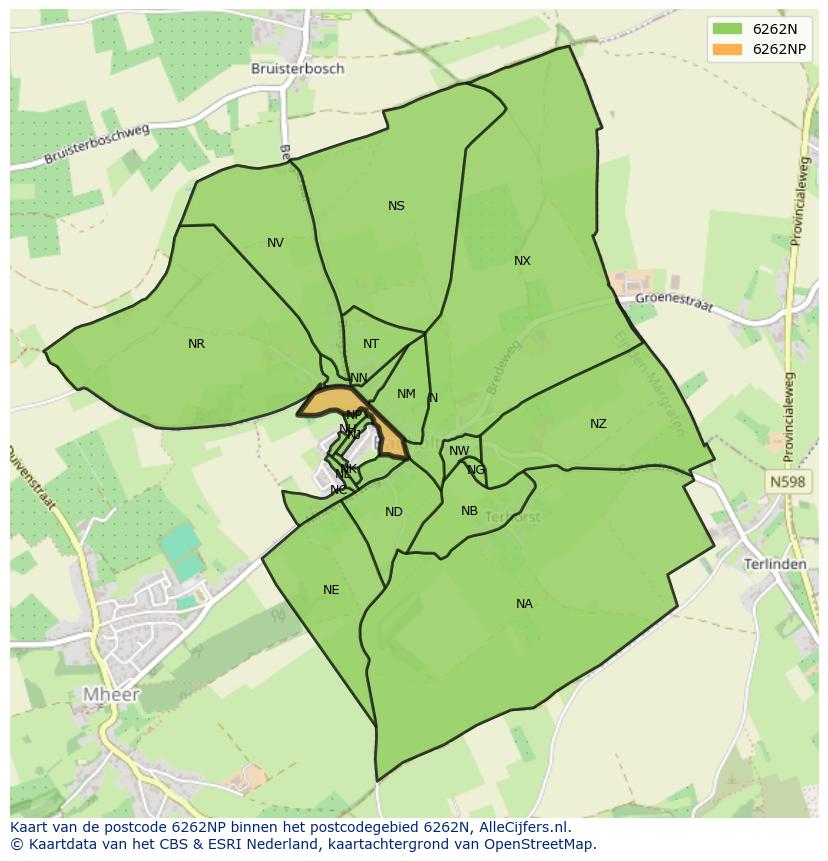 Afbeelding van het postcodegebied 6262 NP op de kaart.