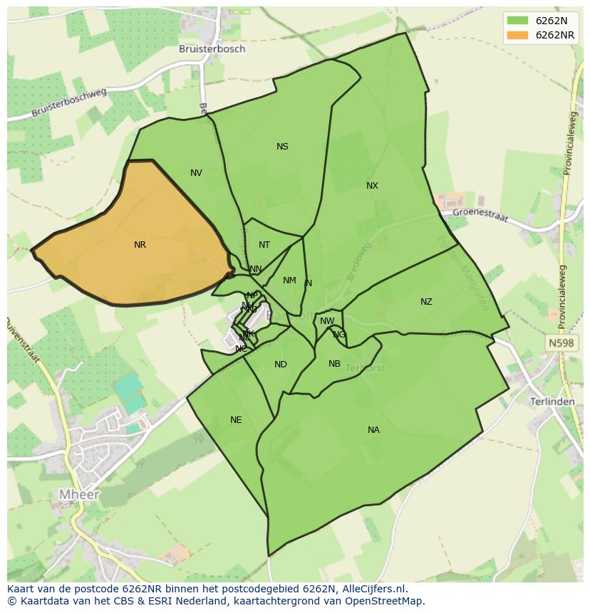Afbeelding van het postcodegebied 6262 NR op de kaart.