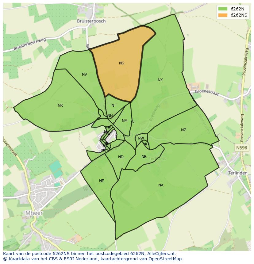 Afbeelding van het postcodegebied 6262 NS op de kaart.