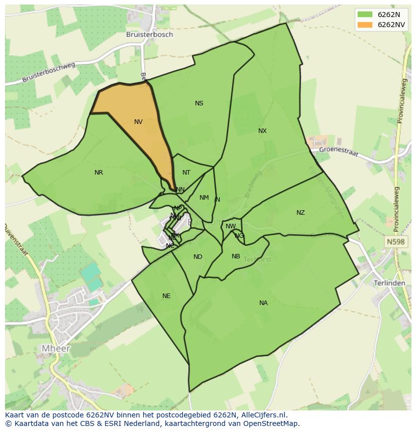 Afbeelding van het postcodegebied 6262 NV op de kaart.