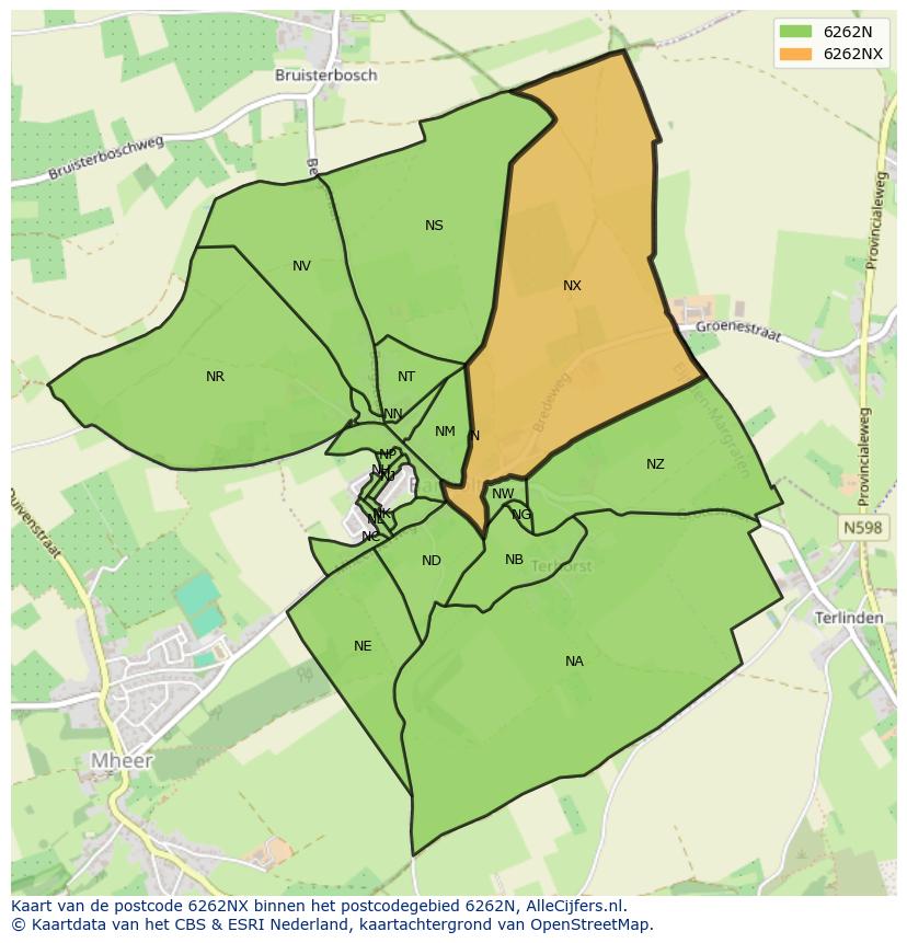 Afbeelding van het postcodegebied 6262 NX op de kaart.