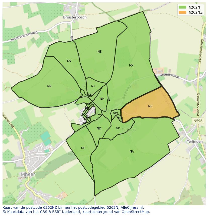 Afbeelding van het postcodegebied 6262 NZ op de kaart.