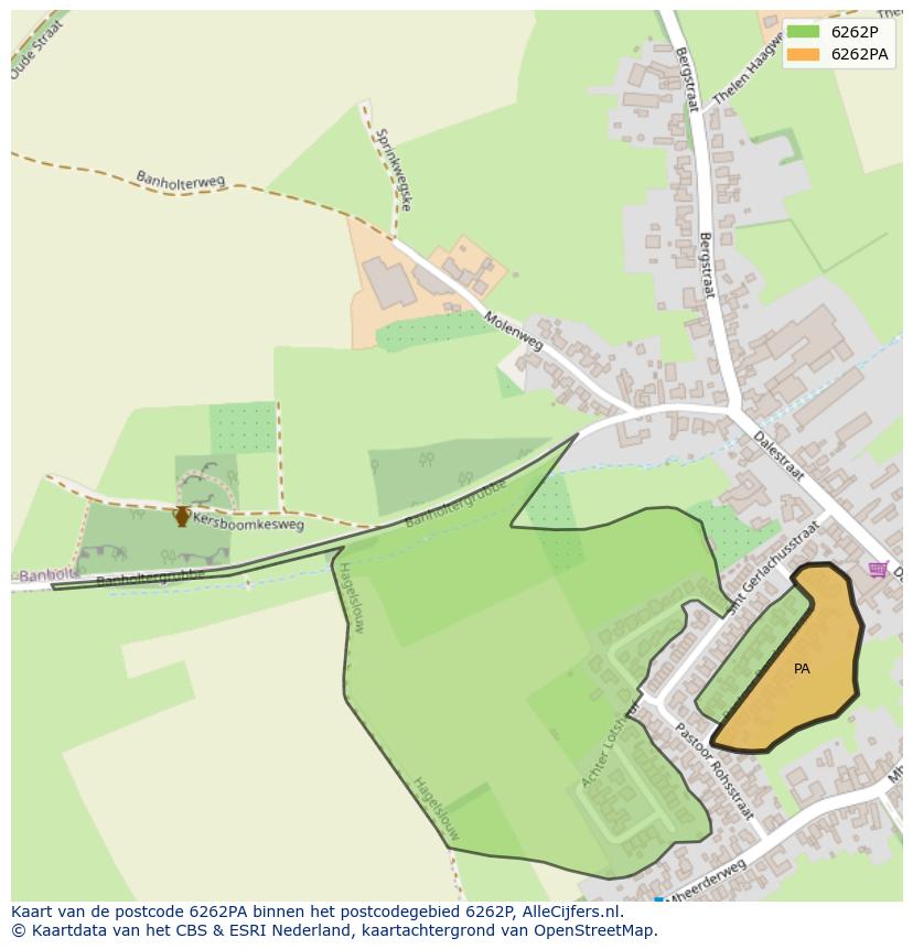 Afbeelding van het postcodegebied 6262 PA op de kaart.