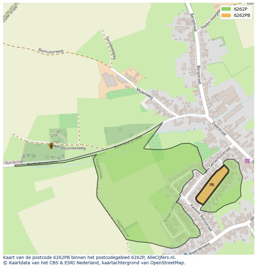 Afbeelding van het postcodegebied 6262 PB op de kaart.