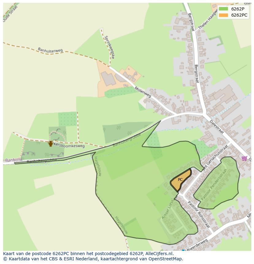 Afbeelding van het postcodegebied 6262 PC op de kaart.
