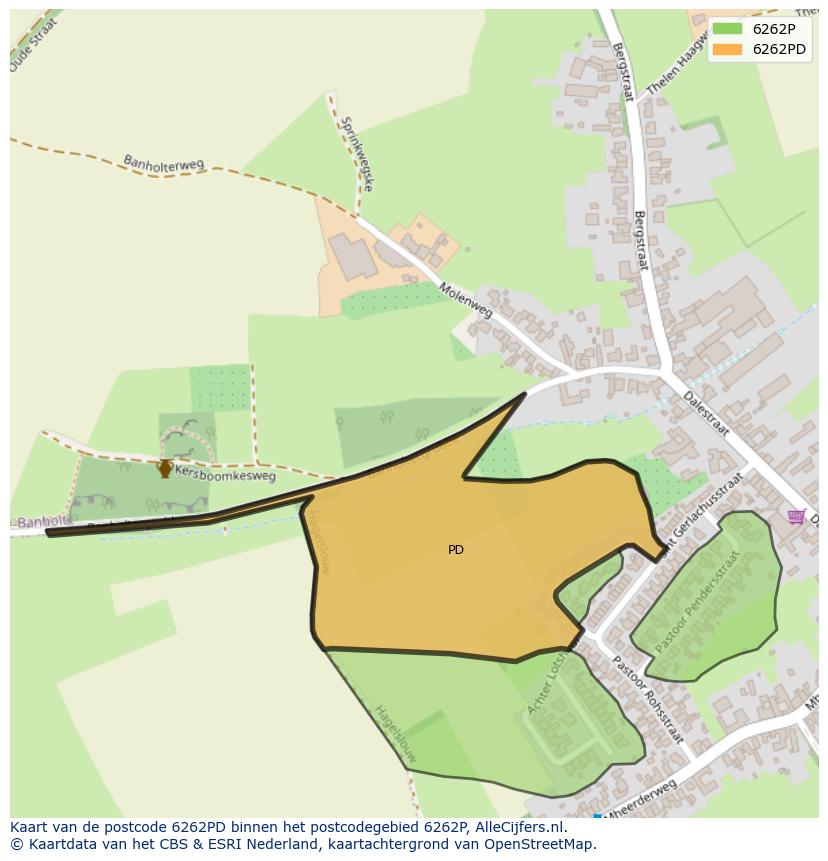 Afbeelding van het postcodegebied 6262 PD op de kaart.
