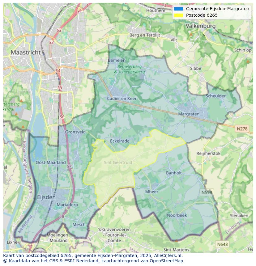 Afbeelding van het postcodegebied 6265 op de kaart.
