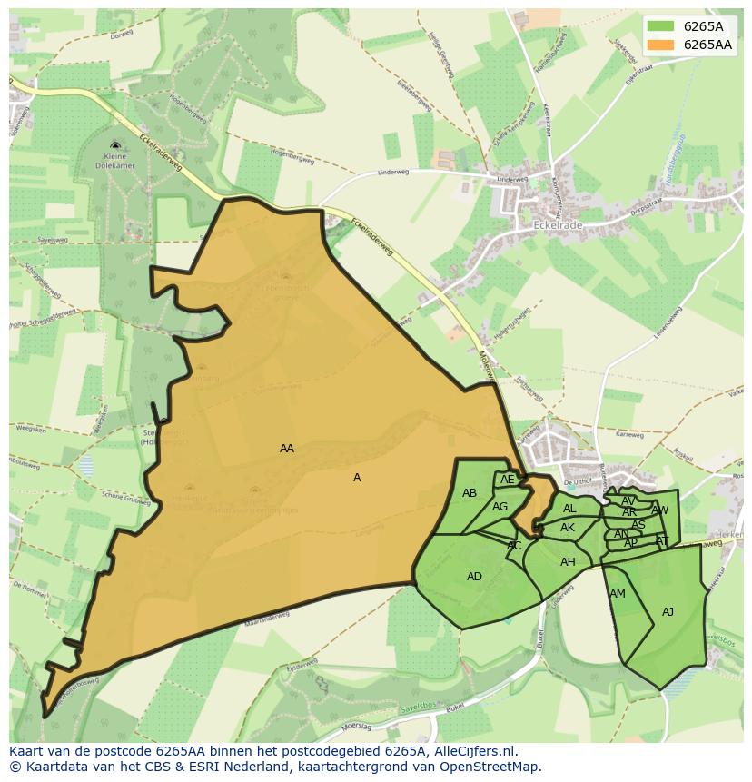 Afbeelding van het postcodegebied 6265 AA op de kaart.