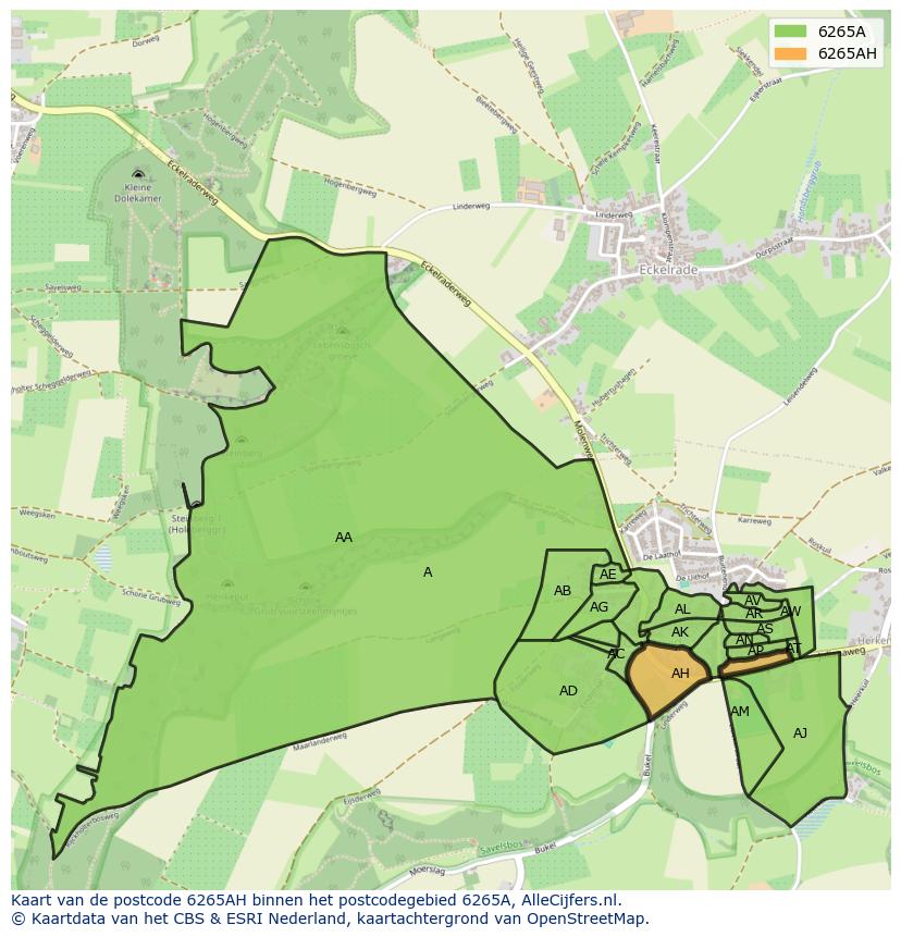 Afbeelding van het postcodegebied 6265 AH op de kaart.