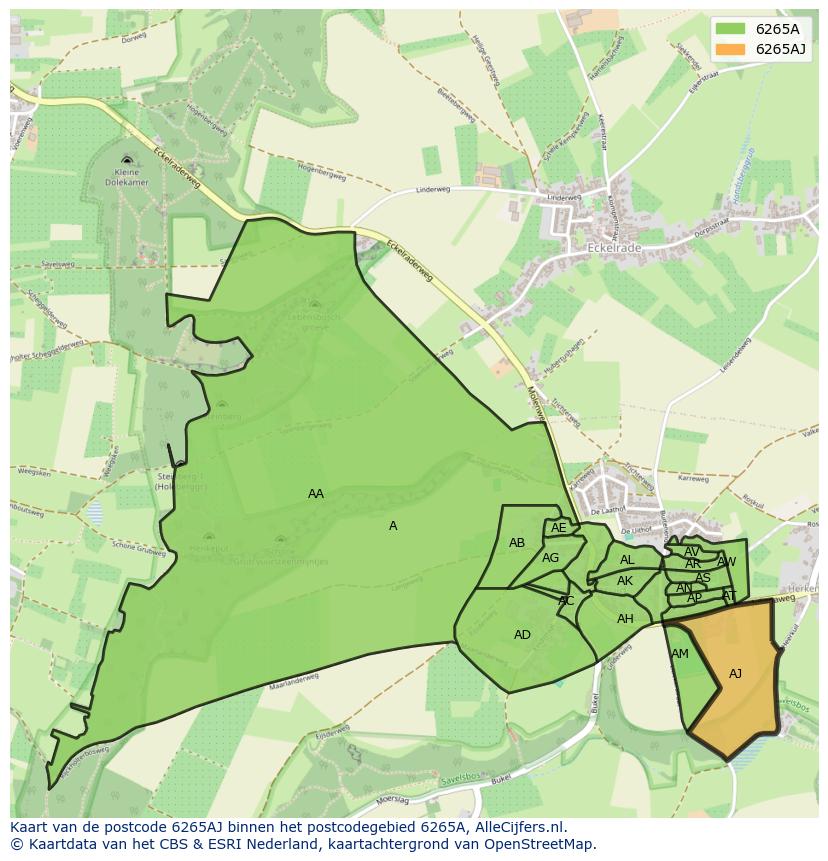 Afbeelding van het postcodegebied 6265 AJ op de kaart.