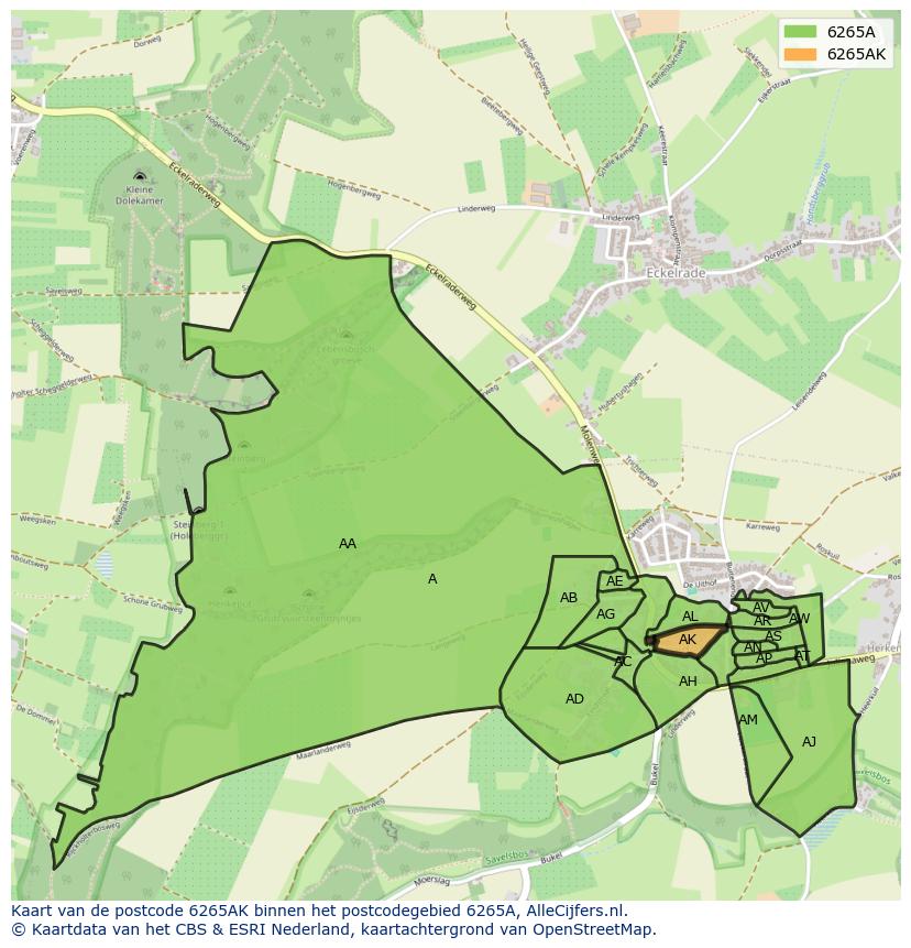 Afbeelding van het postcodegebied 6265 AK op de kaart.