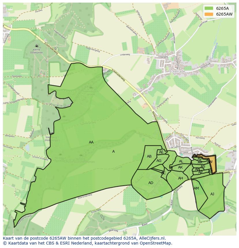Afbeelding van het postcodegebied 6265 AW op de kaart.
