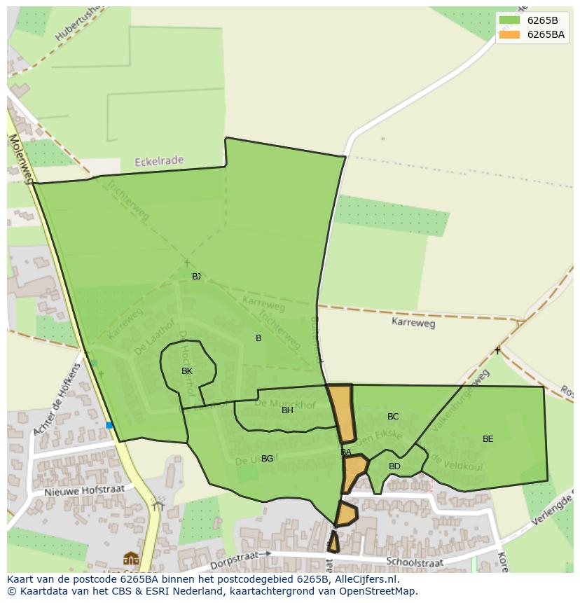 Afbeelding van het postcodegebied 6265 BA op de kaart.
