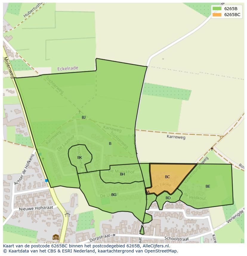 Afbeelding van het postcodegebied 6265 BC op de kaart.