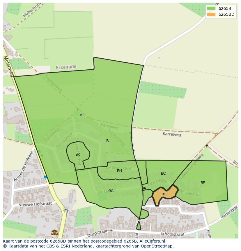 Afbeelding van het postcodegebied 6265 BD op de kaart.