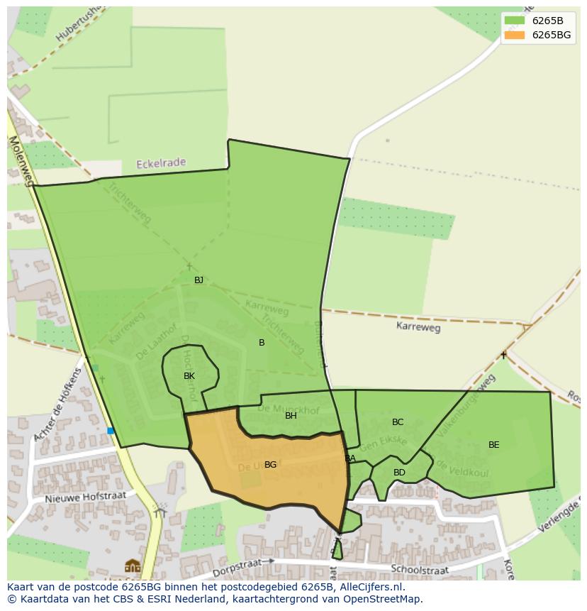 Afbeelding van het postcodegebied 6265 BG op de kaart.