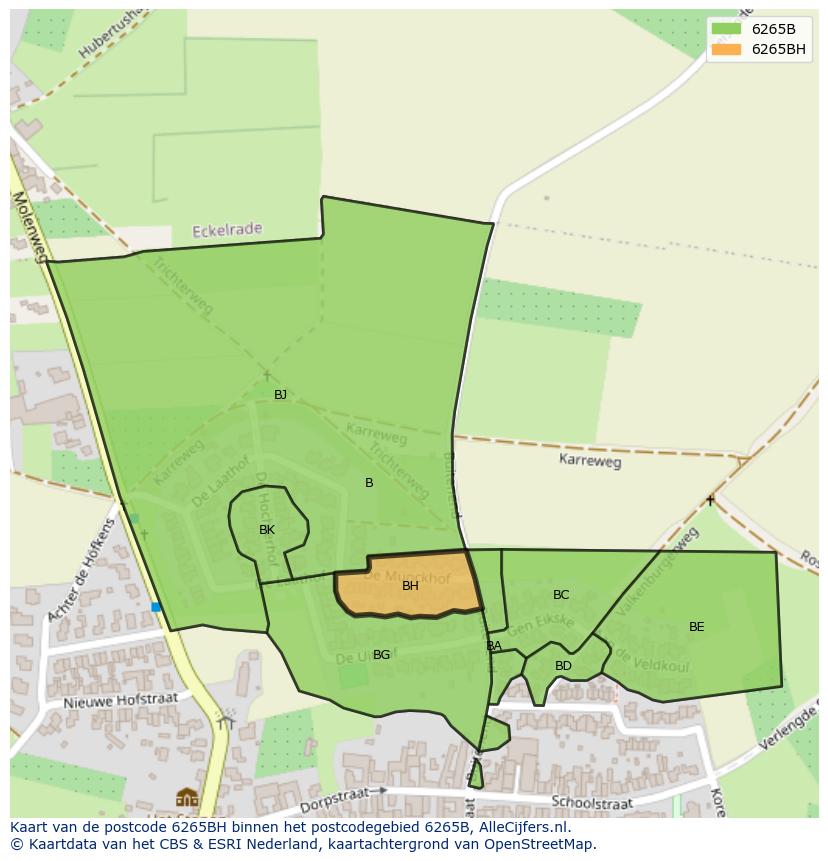 Afbeelding van het postcodegebied 6265 BH op de kaart.