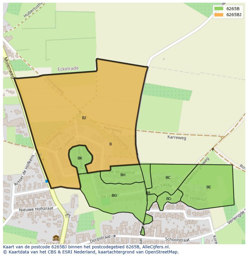 Afbeelding van het postcodegebied 6265 BJ op de kaart.