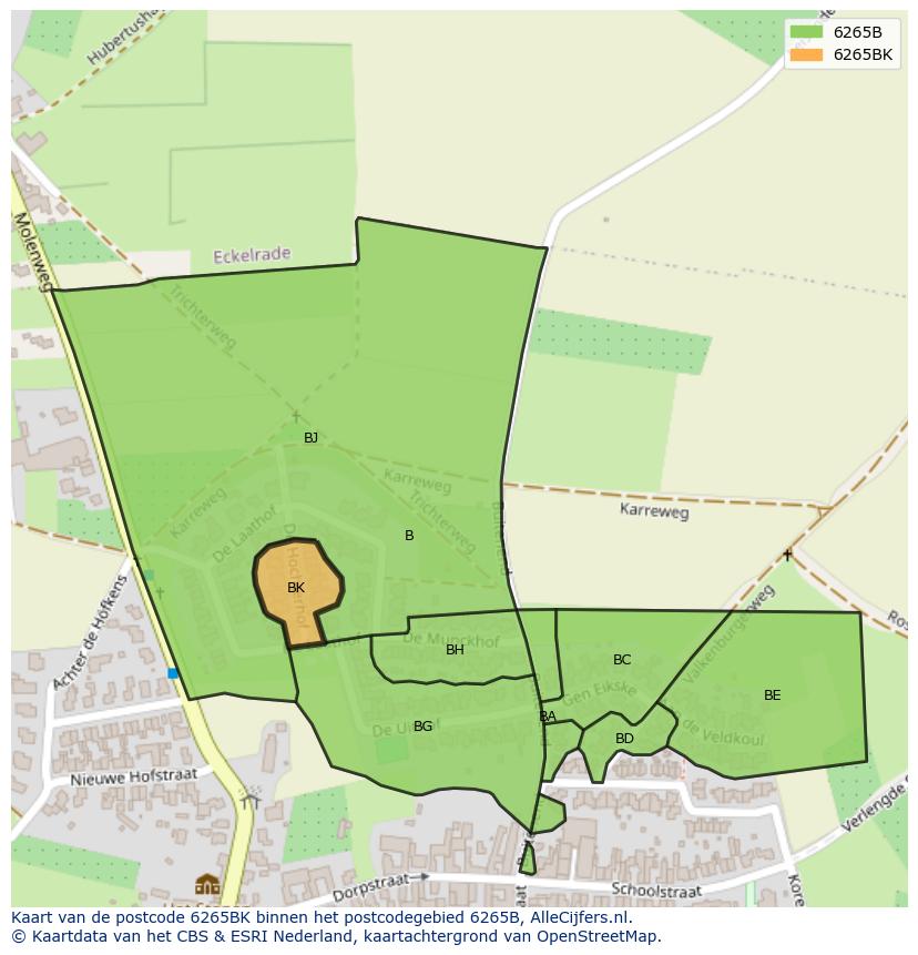 Afbeelding van het postcodegebied 6265 BK op de kaart.