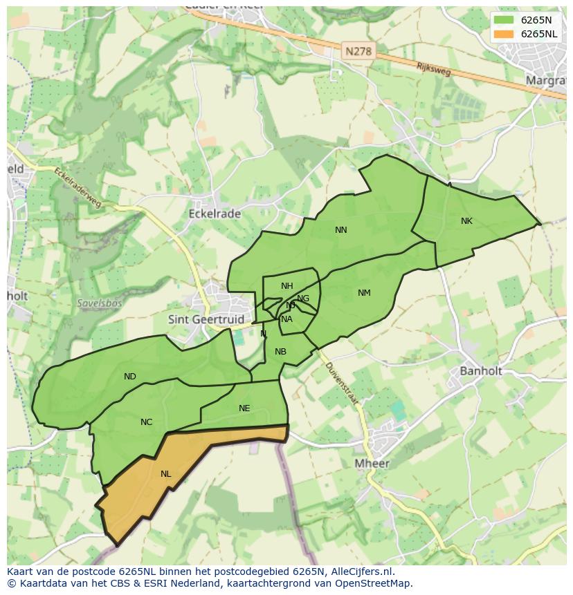 Afbeelding van het postcodegebied 6265 NL op de kaart.