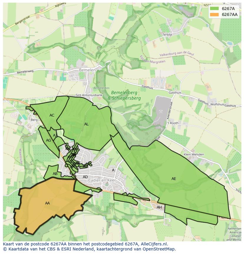 Afbeelding van het postcodegebied 6267 AA op de kaart.