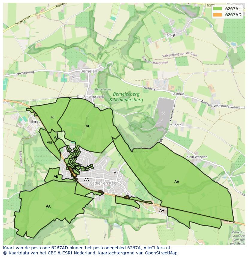Afbeelding van het postcodegebied 6267 AD op de kaart.