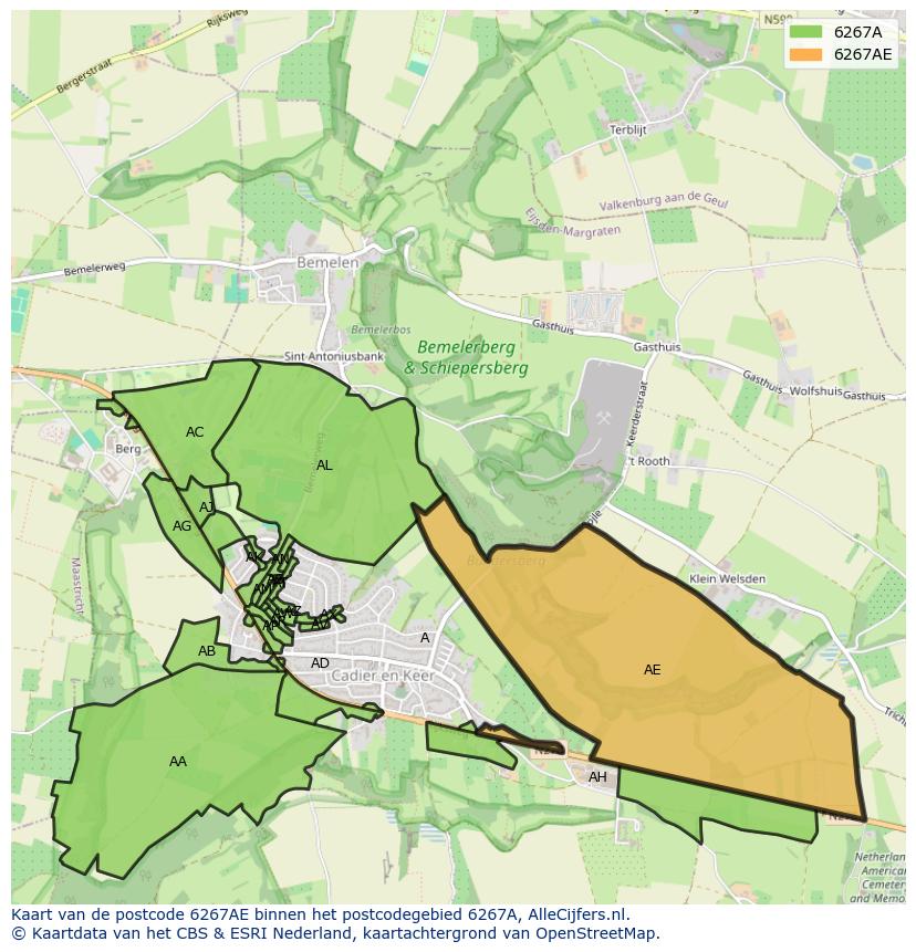 Afbeelding van het postcodegebied 6267 AE op de kaart.