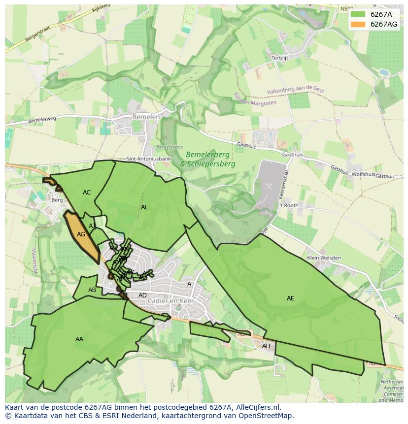 Afbeelding van het postcodegebied 6267 AG op de kaart.