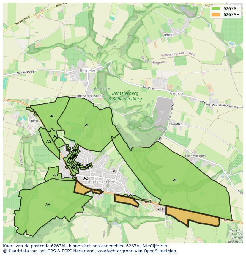 Afbeelding van het postcodegebied 6267 AH op de kaart.