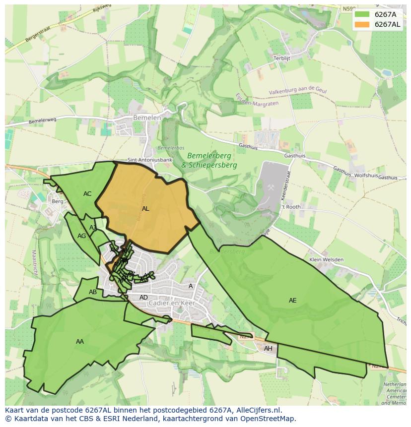 Afbeelding van het postcodegebied 6267 AL op de kaart.
