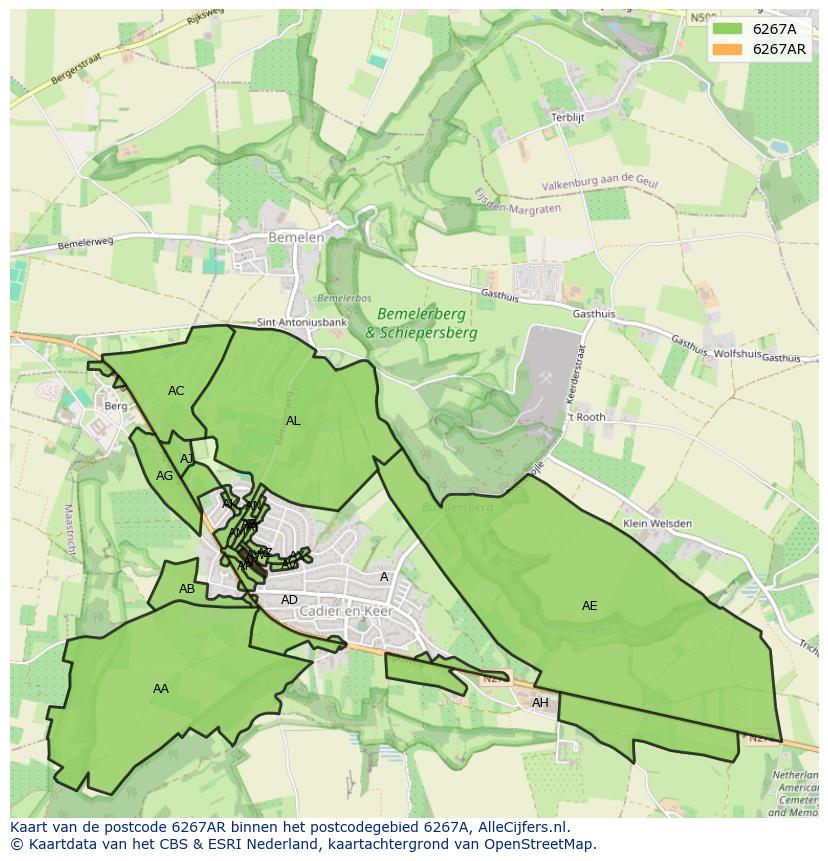 Afbeelding van het postcodegebied 6267 AR op de kaart.
