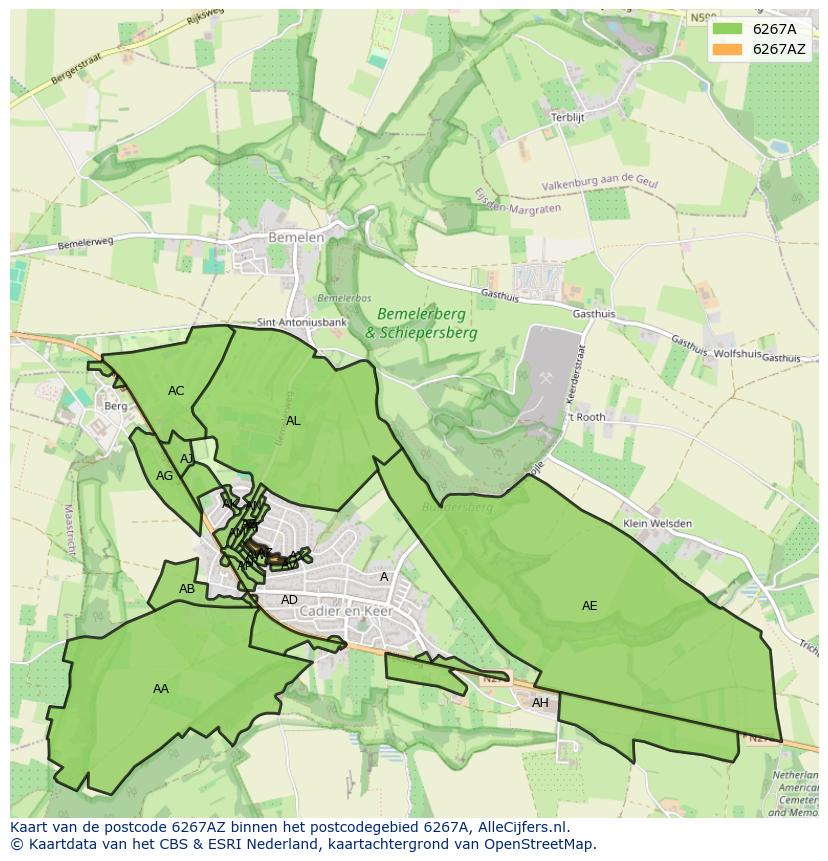 Afbeelding van het postcodegebied 6267 AZ op de kaart.